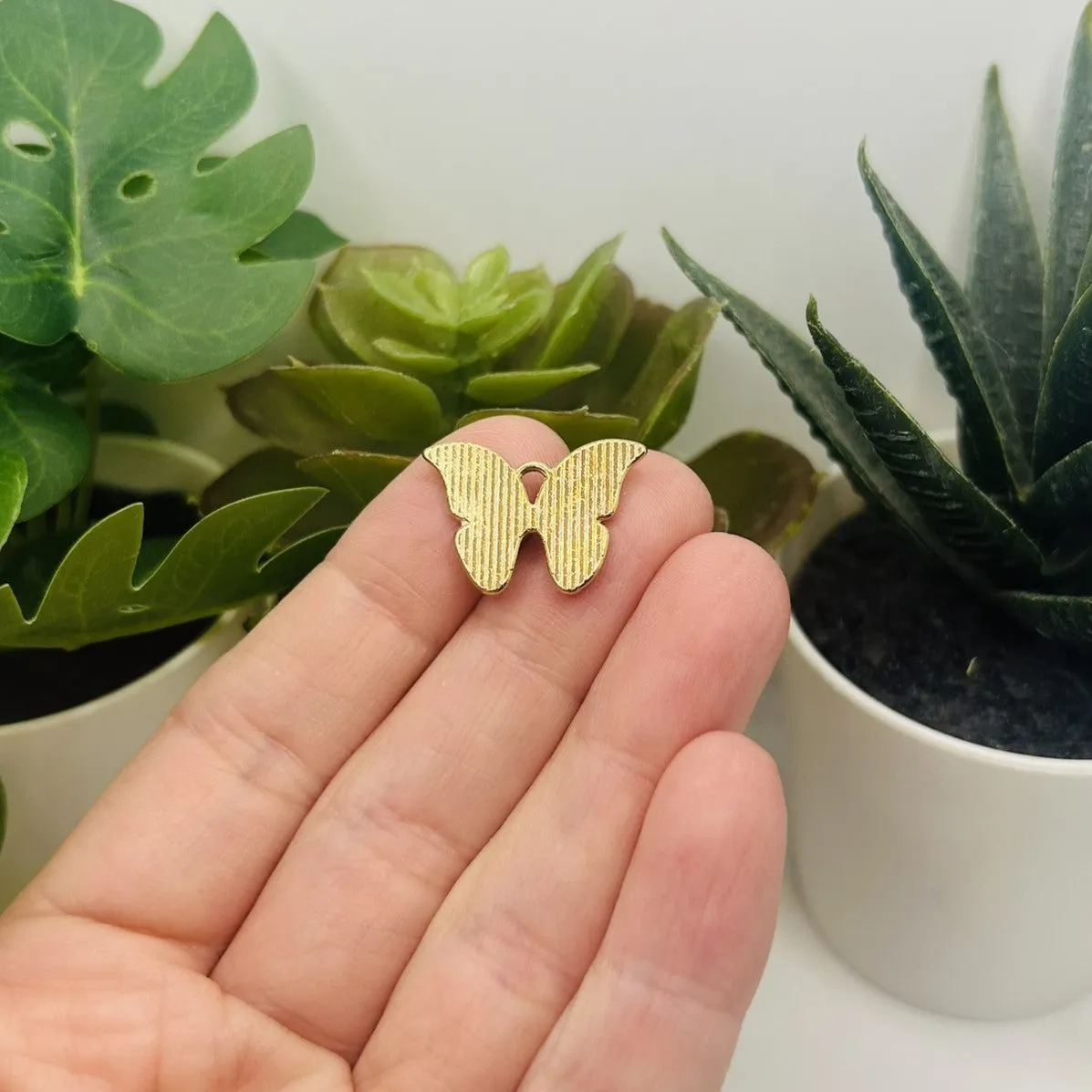 1, 4, 20 or 50 Pieces: Light Blue Enamel and Gold Butterfly Charms