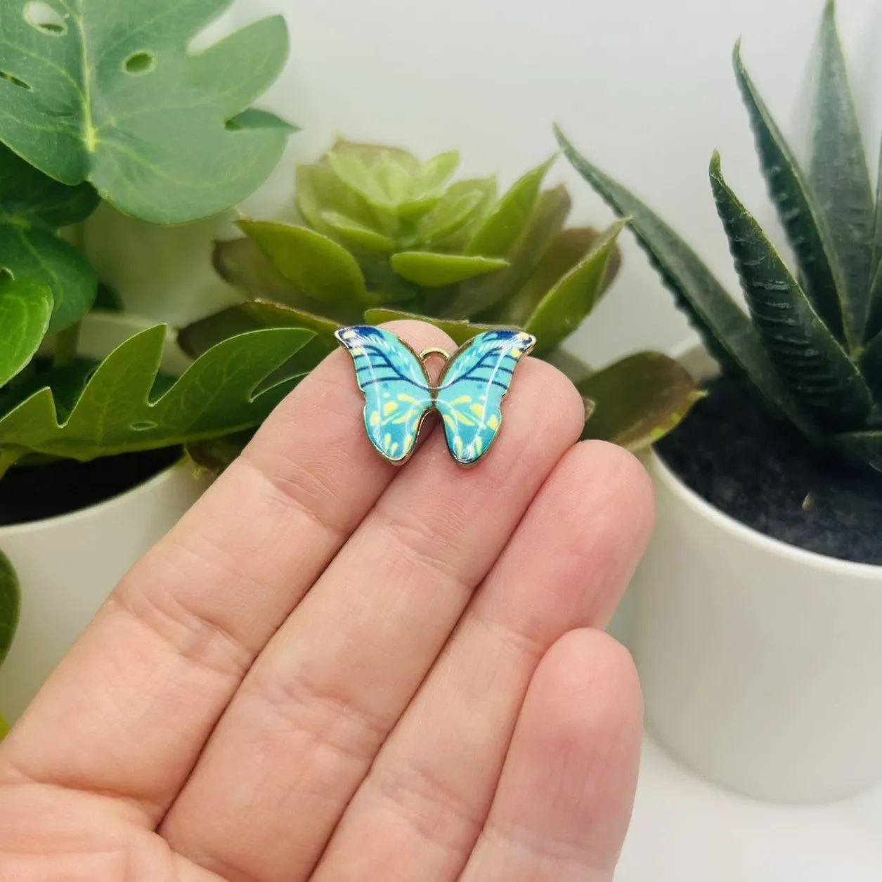 1, 4, 20 or 50 Pieces: Light Blue Enamel and Gold Butterfly Charms