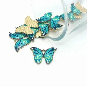 1, 4, 20 or 50 Pieces: Light Blue Enamel and Gold Butterfly Charms