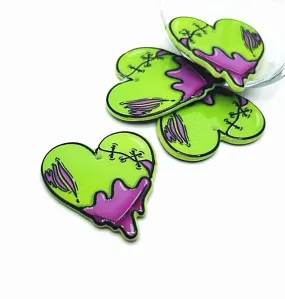 1, 4 or 20 Pieces: Acrylic Zombie Heart Halloween Charm - Double Sided