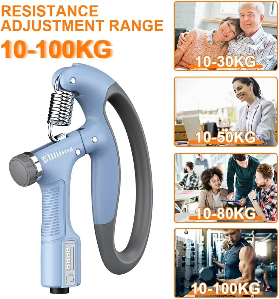 10-100Kg Adjustable Hand Spring Electronic Exerciser Grip Blue