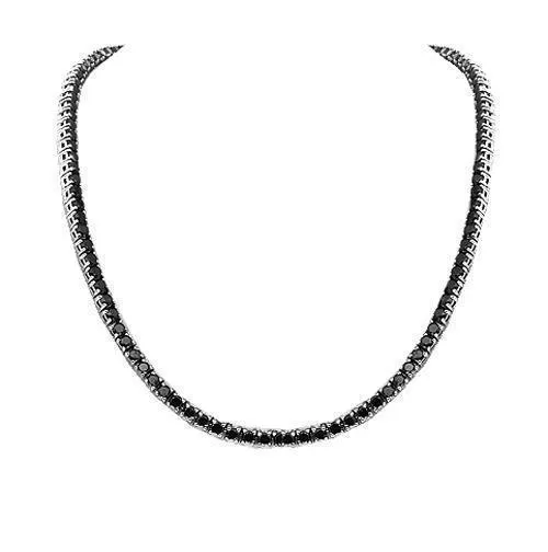 10k White Gold Mens Black Diamond Tennis Chain 13.00 Ctw