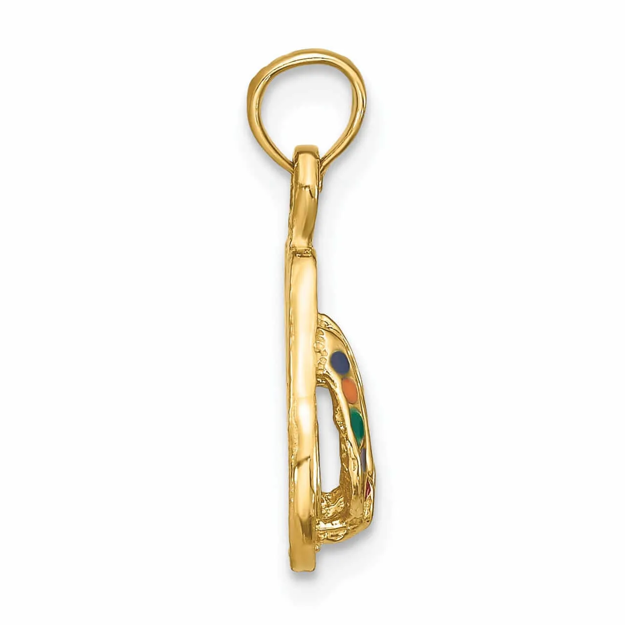 14k  Yellow Gold 3-Dimensional Textured Polished Multi Color Enamel Finish Double Flip-Flop Sandal Charm Pendant