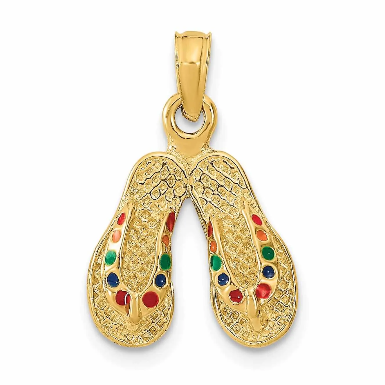 14k  Yellow Gold 3-Dimensional Textured Polished Multi Color Enamel Finish Double Flip-Flop Sandal Charm Pendant