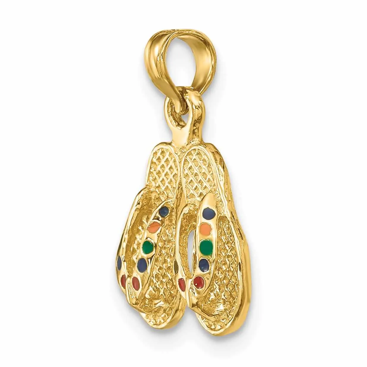 14k  Yellow Gold 3-Dimensional Textured Polished Multi Color Enamel Finish Double Flip-Flop Sandal Charm Pendant