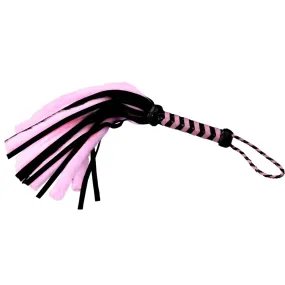 17&quot; Pleasure & Pain 24 & 12 Tails Black Suede & Pink Faux Fur Flogger