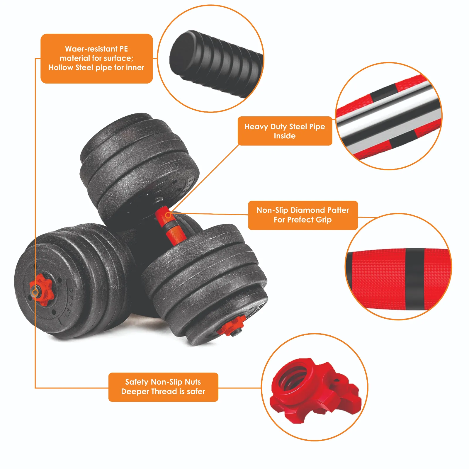 30Kg Adjustable Fitness Dumbbells Set With Connecting Rod Af-45