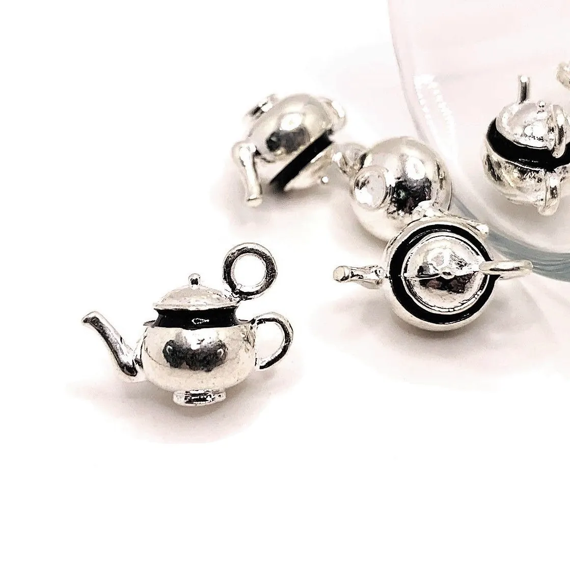 4 or 12 Pieces: Silver Tea Pot Kettle 3D Charms