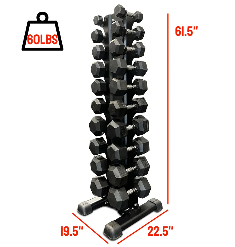 5-50lbs Rubber Hex Dumbbell Set   Vertical Rack PRE ORDER