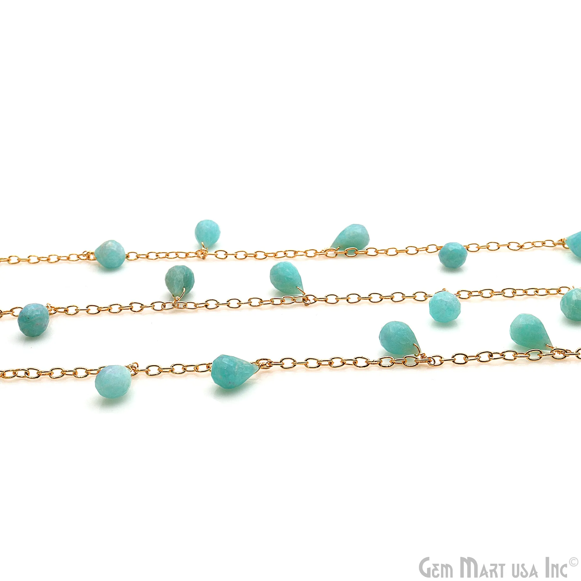 Amazonite Faceted Drop 10x6mm Gold Wire Wrapped Rosary Chain