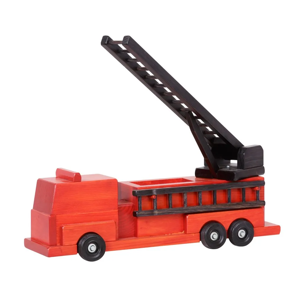 Amish-Crafted Wooden Ladder Fire Truck Toy, Child-Safe Finish