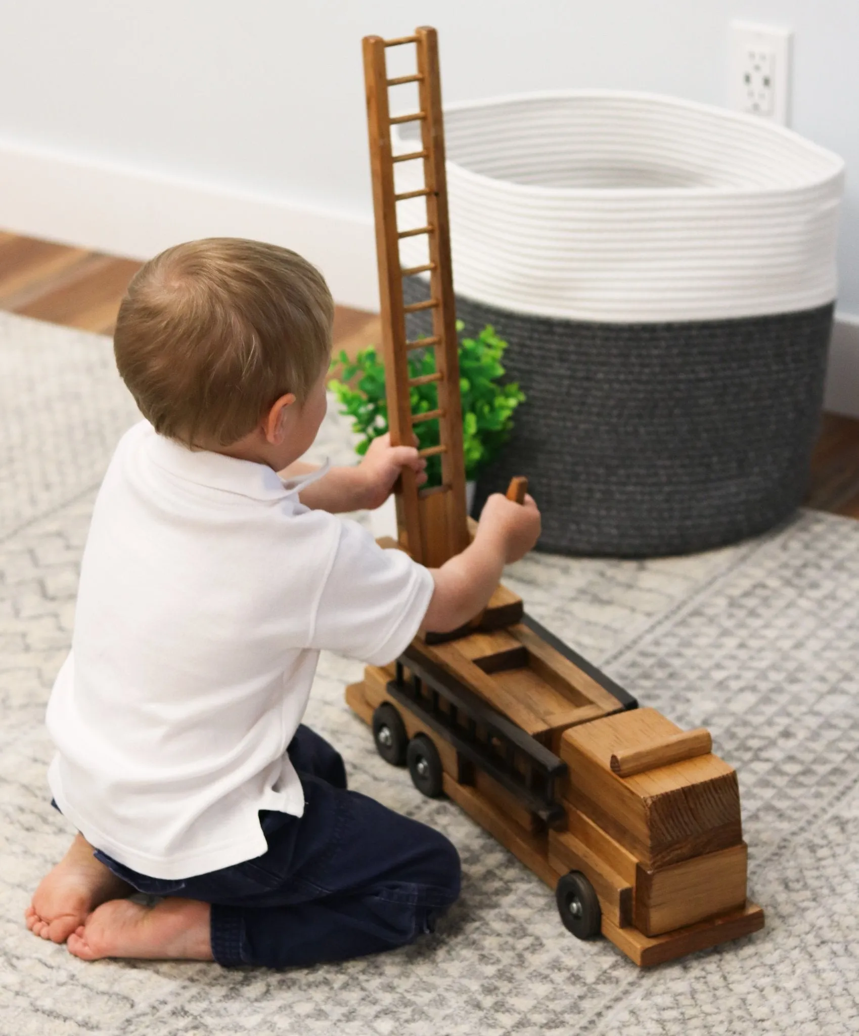 Amish-Crafted Wooden Ladder Fire Truck Toy, Child-Safe Finish