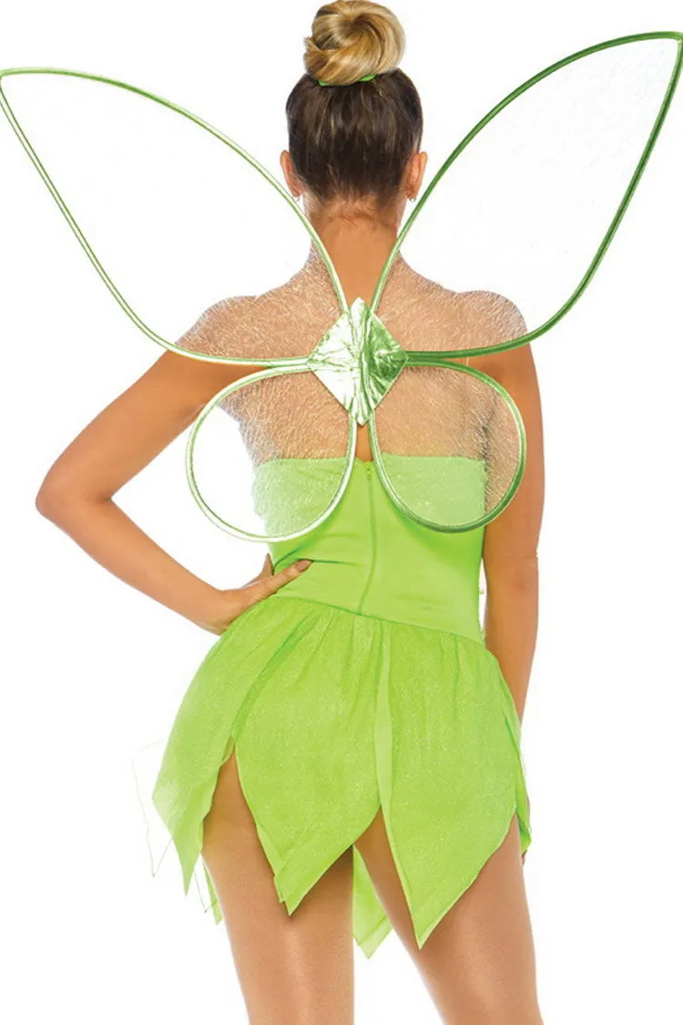 Amozae-hoco dresses -Forest Fairy Elf Cosplay Wing Petal Hem Halloween Party Mini Dress - Light Green