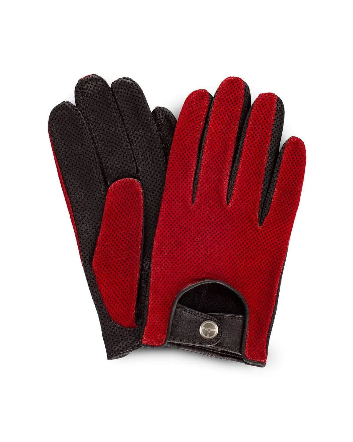 BAD ONE - Perforated Suede Driving Gloves - Red/Black