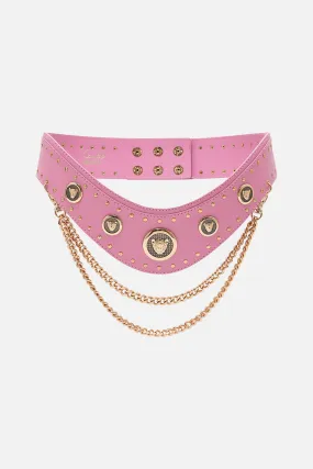 BELT WITH LEOPARD HARDWARE AND CHAINS SOLID PINK