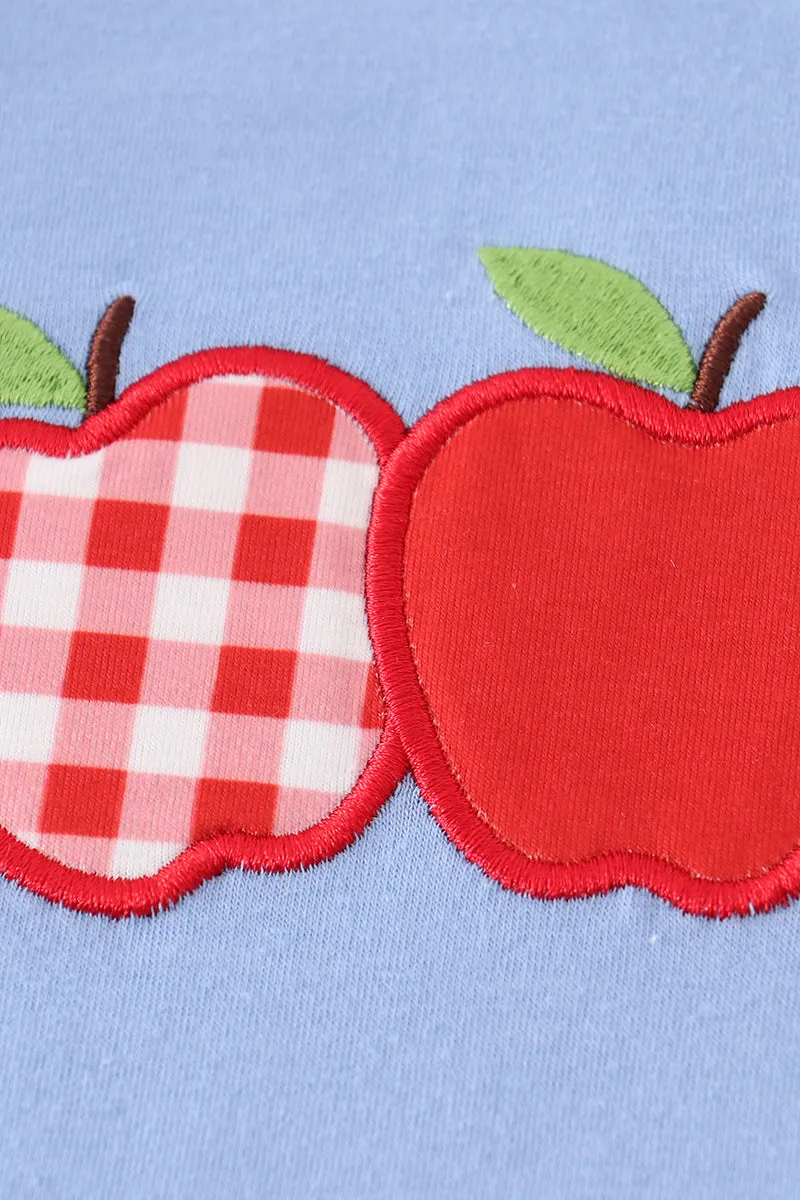 Blue apple applique girl set