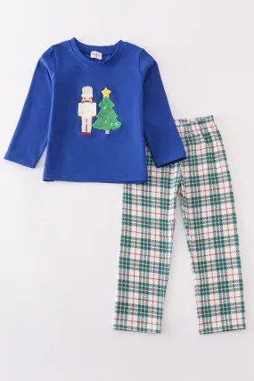 Blue christmas nutcracker french knot boy set