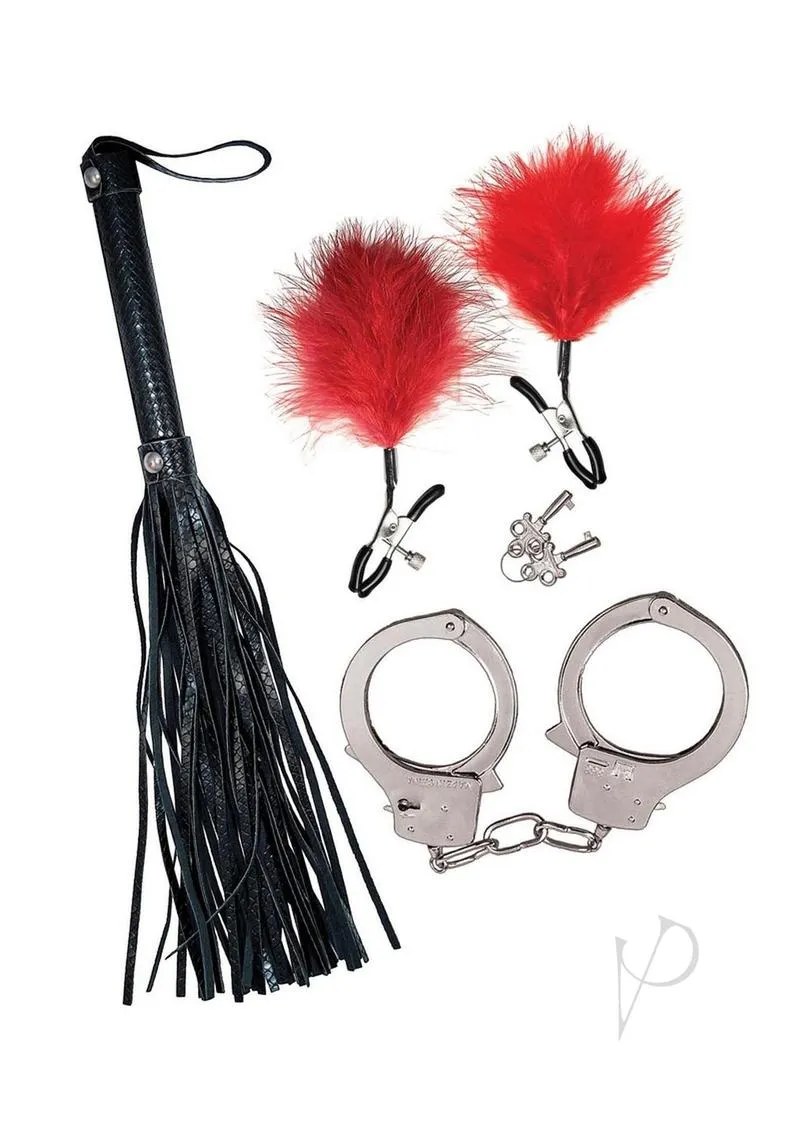 Bondage Whip Feather Cuffs Red