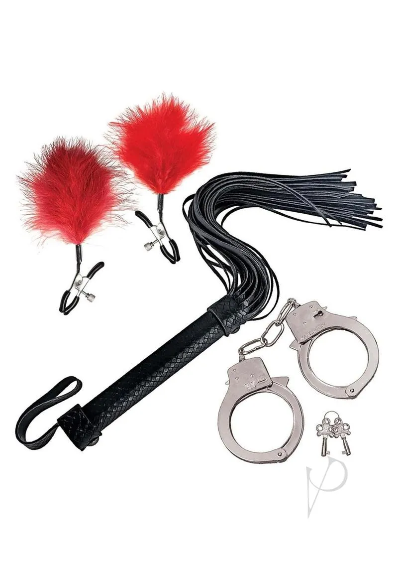 Bondage Whip Feather Cuffs Red