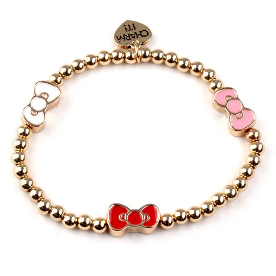 Charm It! x Hello Kitty Gold Hello Kitty Bow Stretch Bead Bracelet