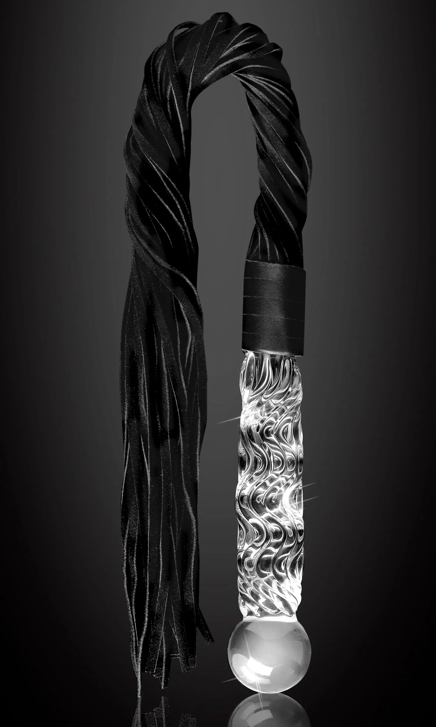 Dazzling Glass Flogger with Leather Tails: Fun and Versatile Playtime Toy