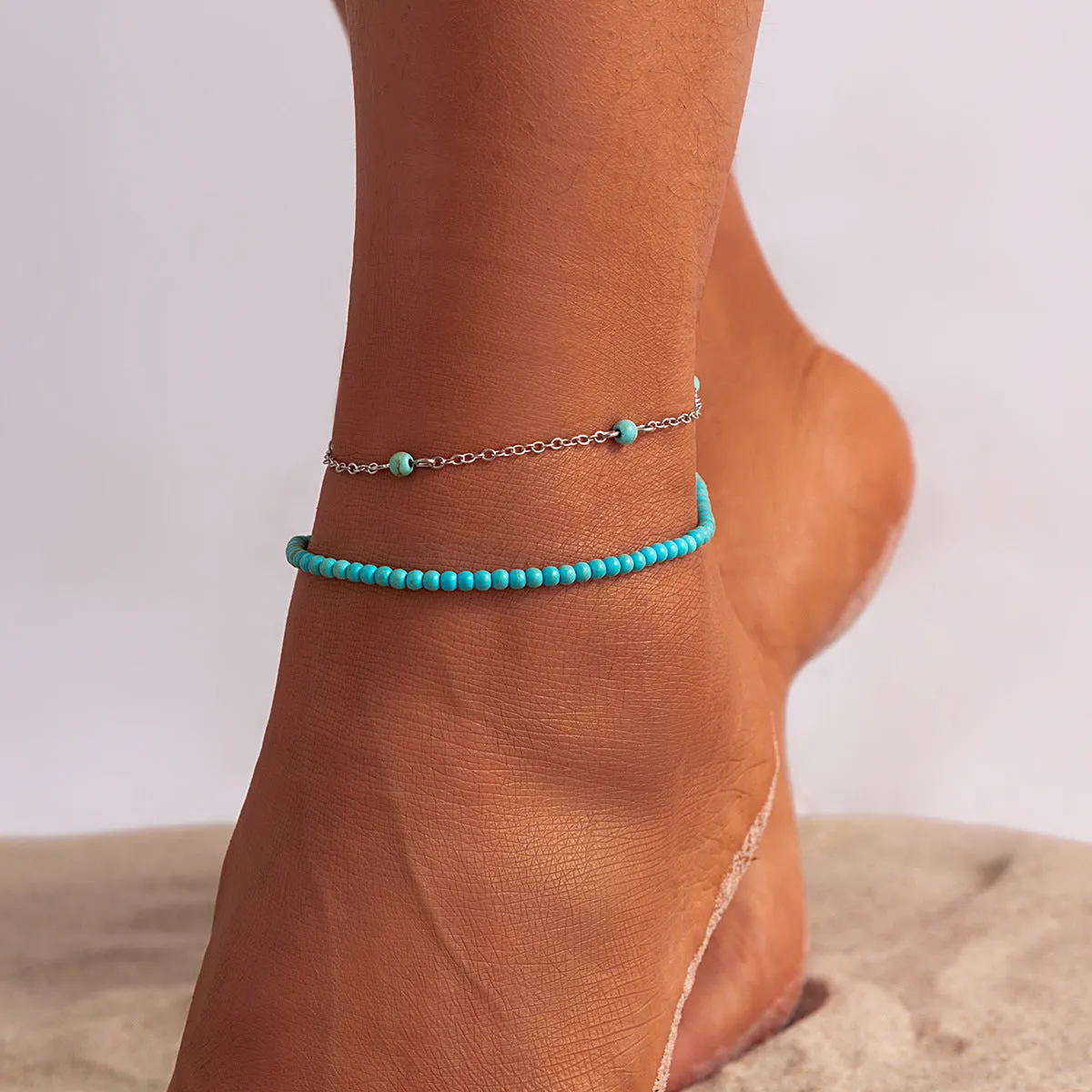 European and American Cross-Border Jewelry: Vienna Verve Alloy Bracelet with Crushed Stone Ankle Chains, Tassels, Vintage Rice Beads, and Seashells