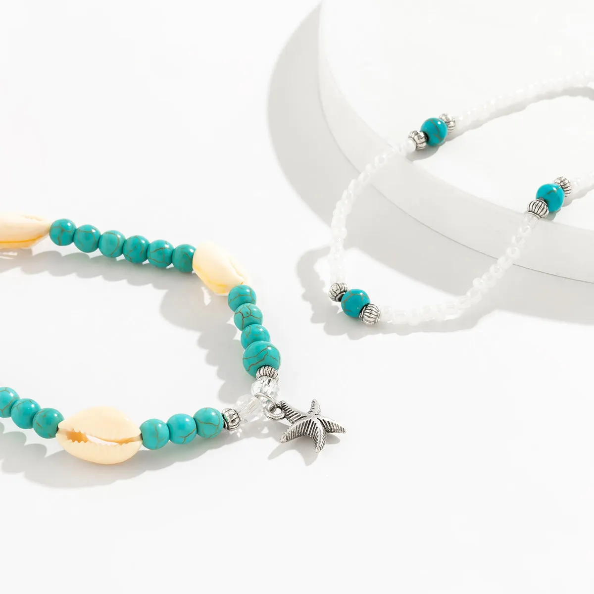 European and American Cross-Border Jewelry: Vienna Verve Alloy Bracelet with Crushed Stone Ankle Chains, Tassels, Vintage Rice Beads, and Seashells