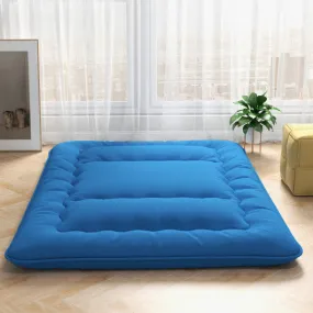 Foldable Futon Mattress with Washable Cover and Carry Bag for Camping Blue-Queen Size