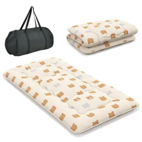 Foldable Futon Mattress with Washable Cover and Carry Bag for Camping-Twin Size