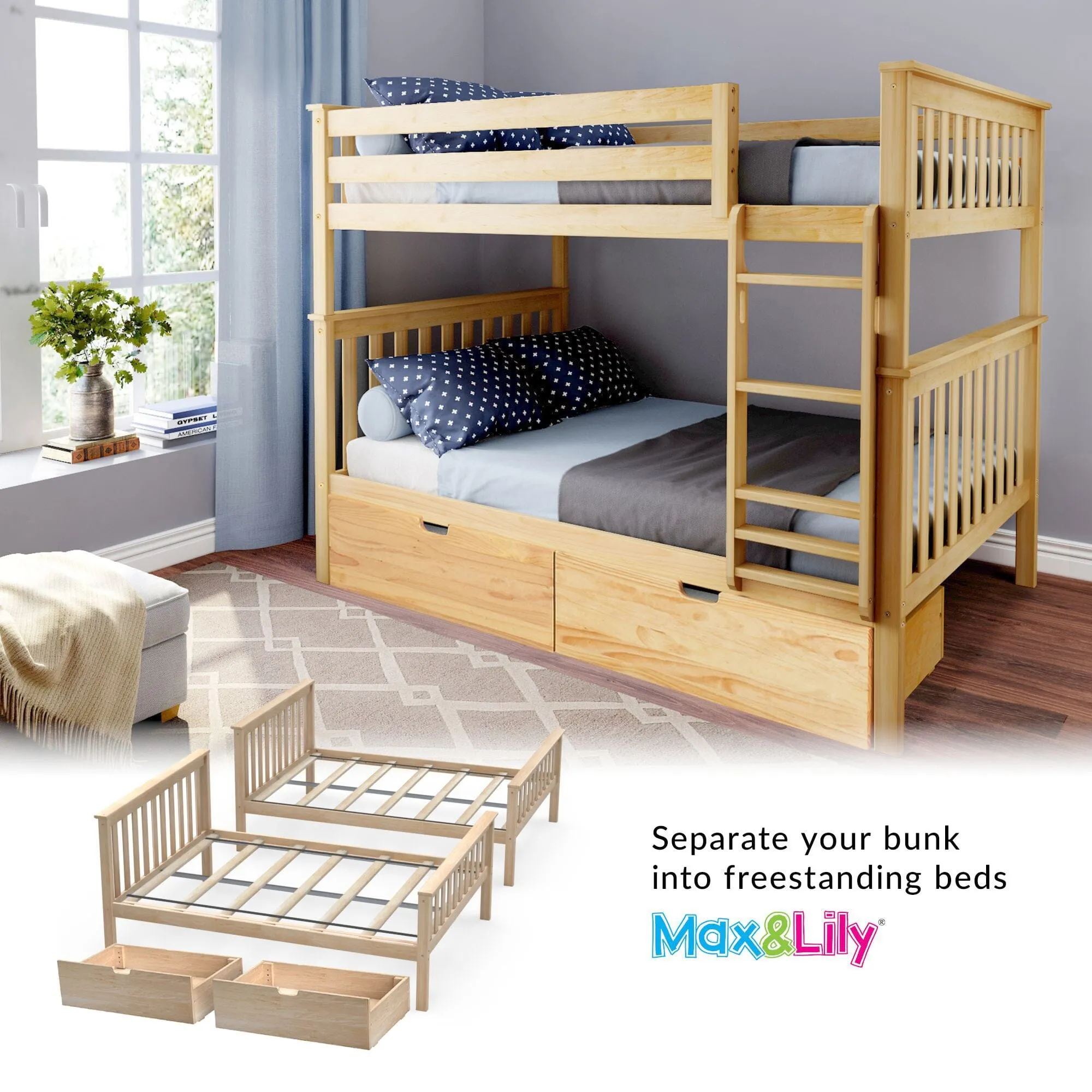 Full Over Full Bunk Bed With Storage Drawers