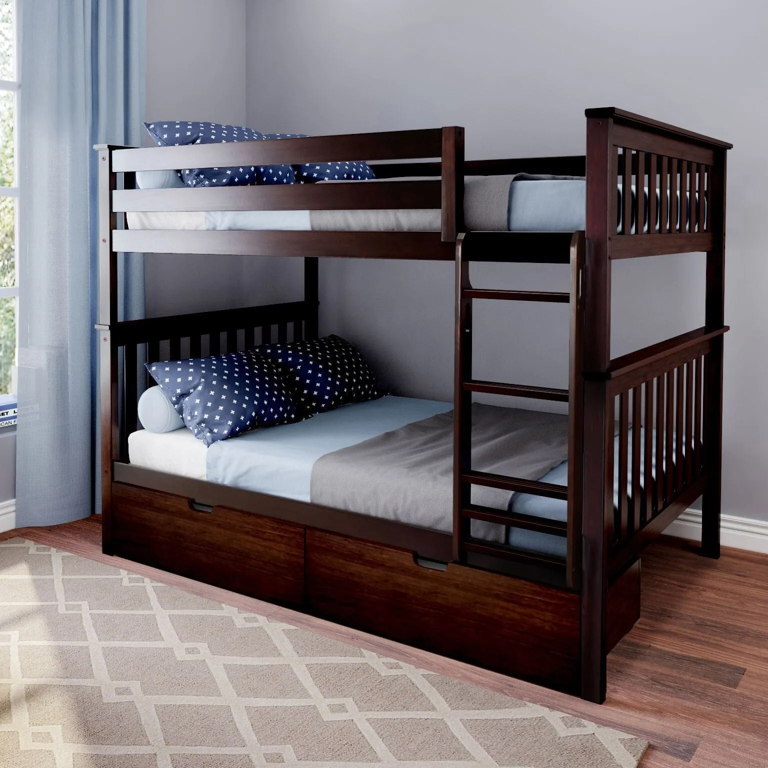 Full Over Full Bunk Bed With Storage Drawers