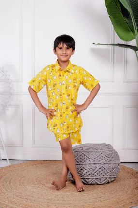 Ghost Print Yellow Co-ord Sets for Boys | Handblock Printed Boys Outfits