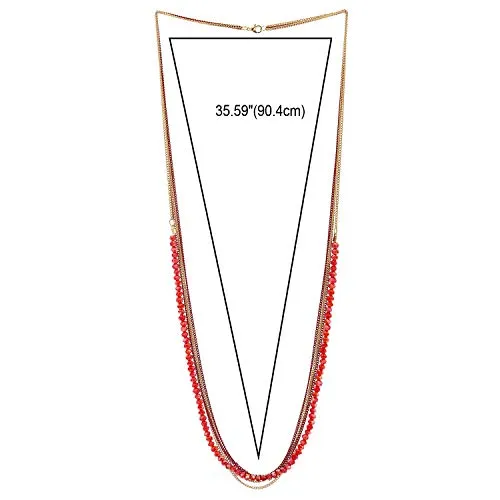 Gold Red Statement Necklace Multi-Strand Long Chains with Red Crystal Beads String Pendant, Dress