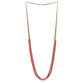 Gold Red Statement Necklace Multi-Strand Long Chains with Red Crystal Beads String Pendant, Dress