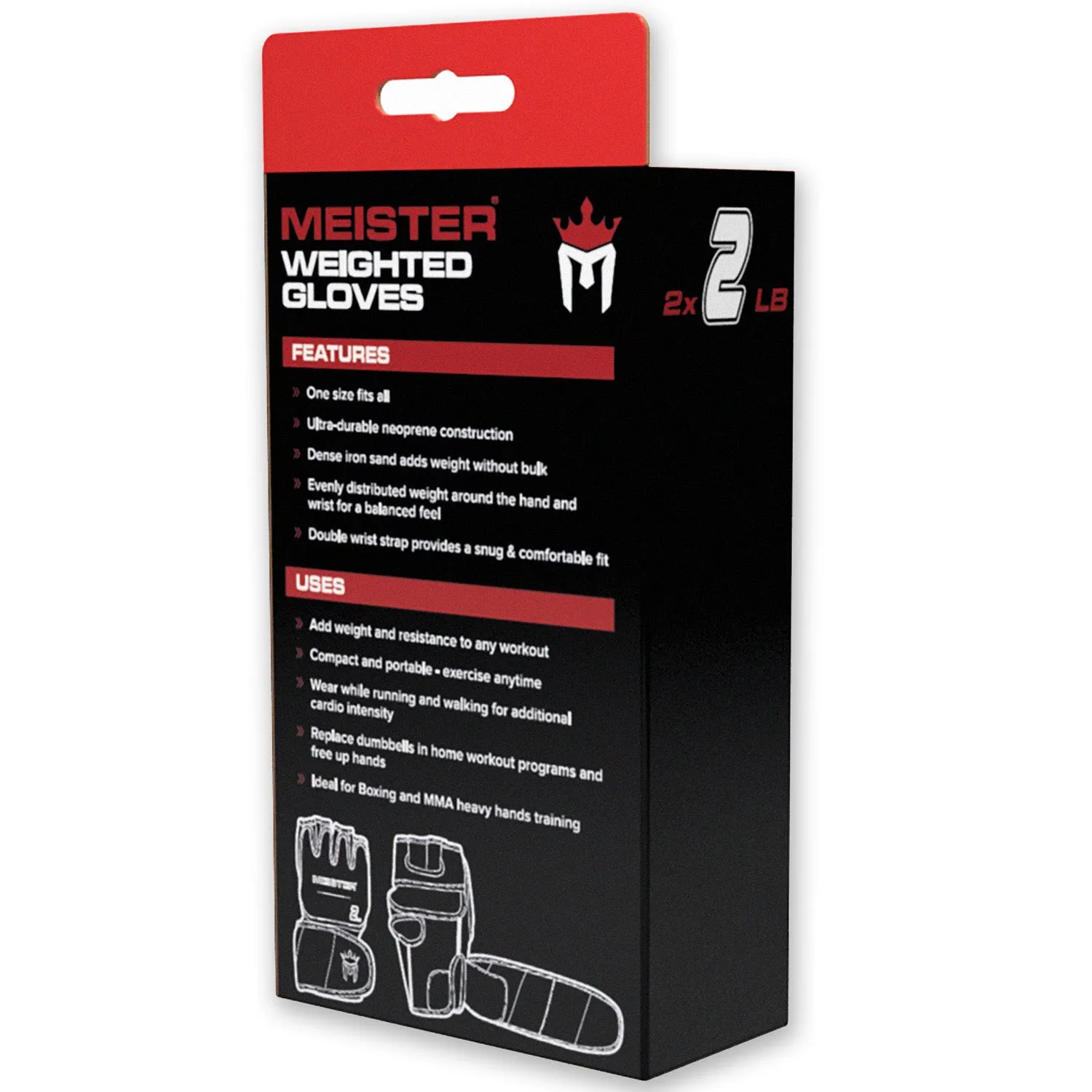 Meister 2lb Neoprene Weighted Gloves - Black/Red (Pair)