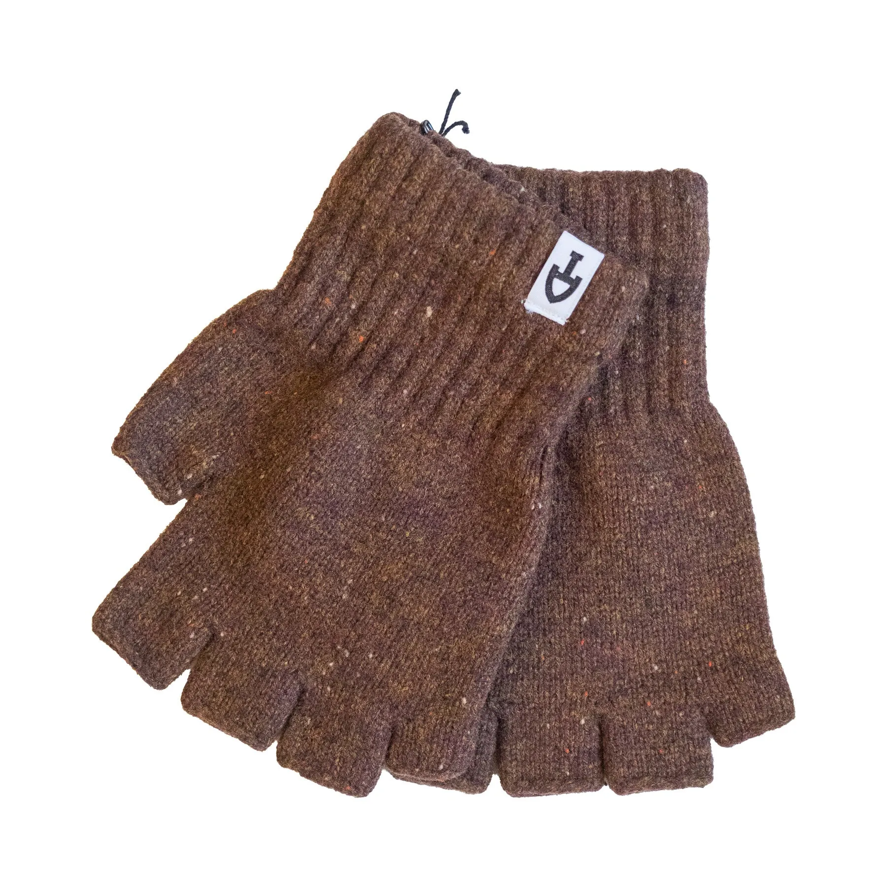 Merino Donegal Fingerless Gloves in Timber