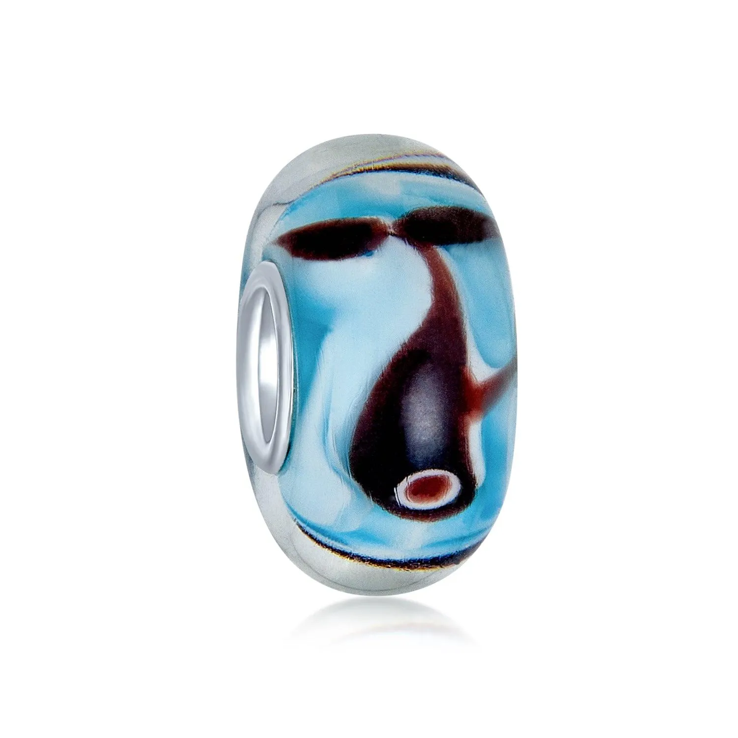 Nautical Glass Charm Bead Set Silver Core Multi-Color Murano Fish & Whale Design