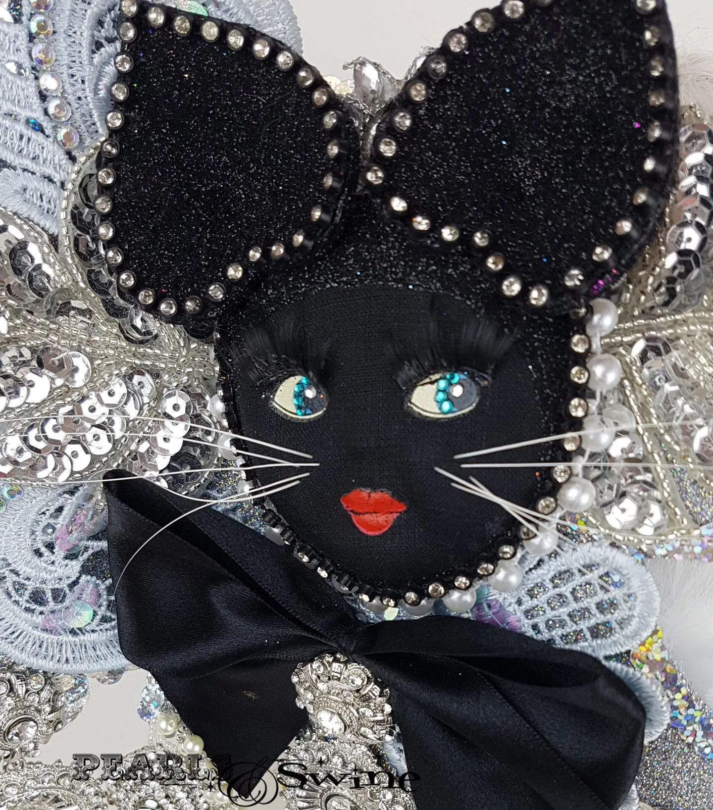 Opulent Doll Face Cat Half Mask Fascinator "Jewel"