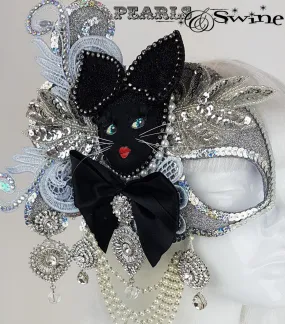 Opulent Doll Face Cat Half Mask Fascinator "Jewel"