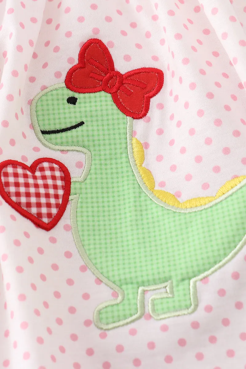 Pink dinosaur heart applique girl set