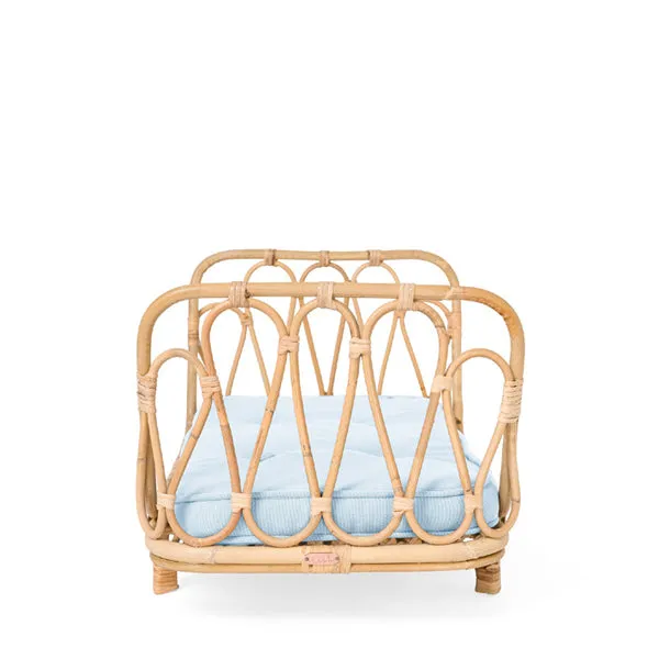 Poppie Rattan Doll's Day Bed - Baby Blue