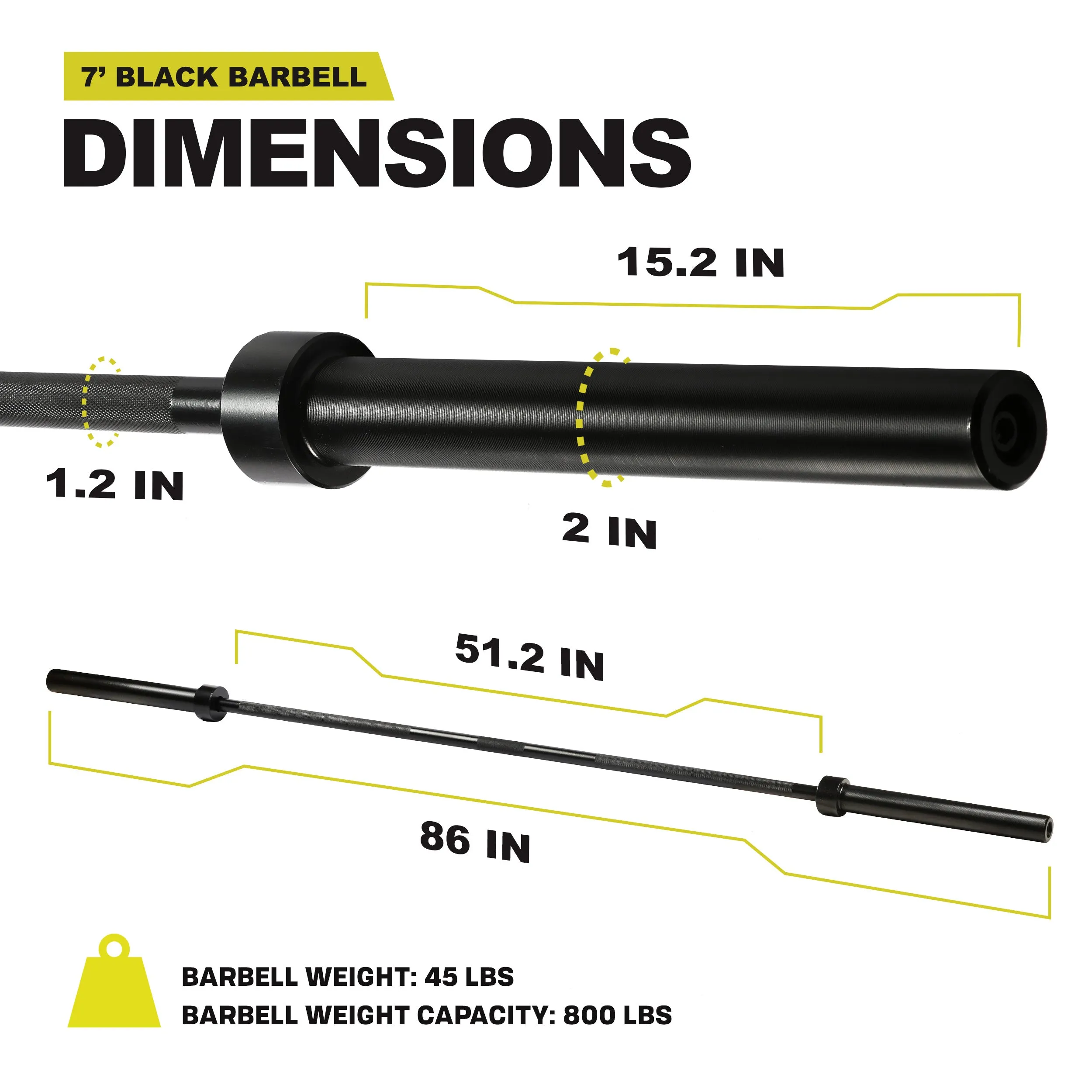 PRCTZ 7 ft Olympic Barbell with 2" Sleeve Diameter