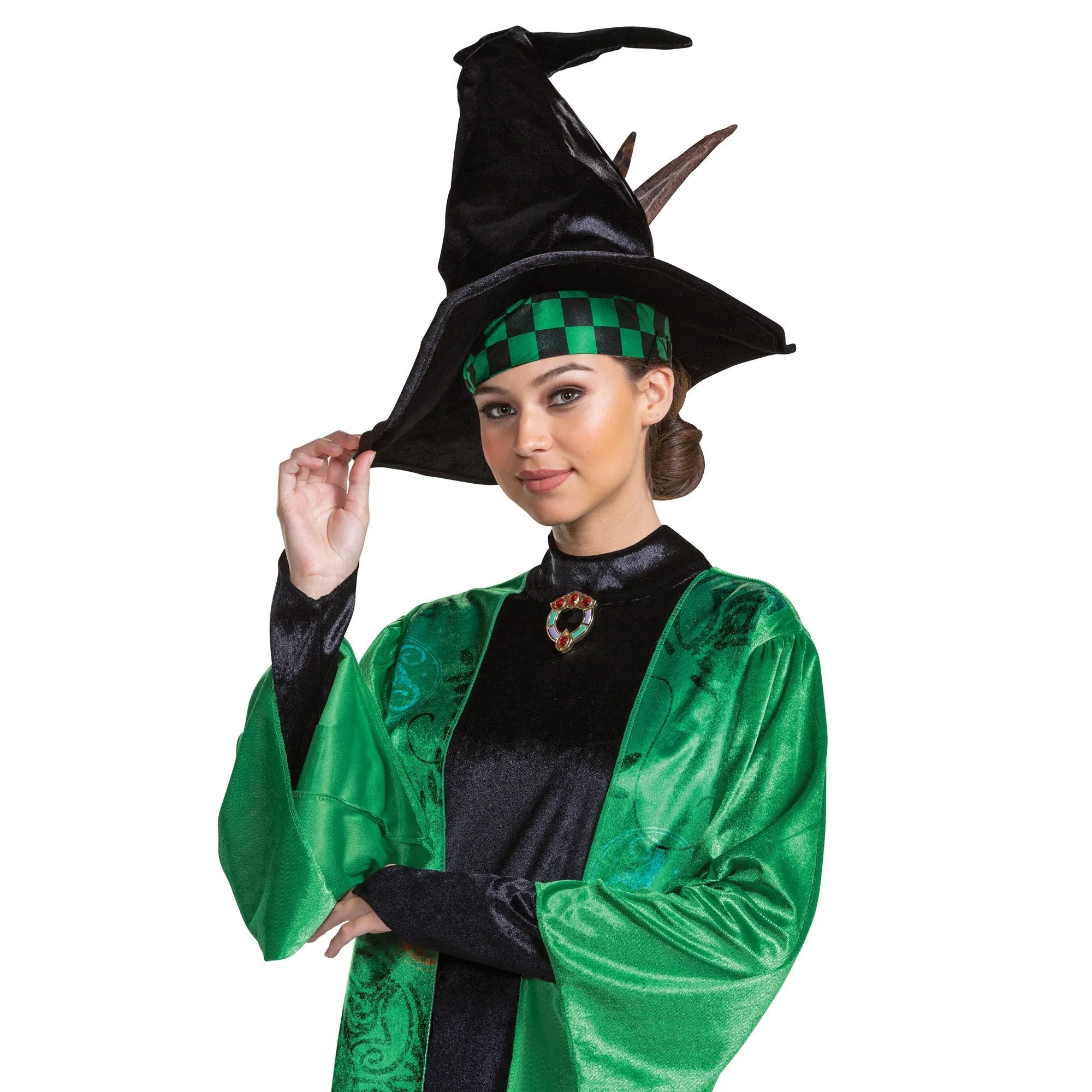 Professor McGonagall Deluxe Costume for Adults, Harry Potter, Green Robe with Dress and Hat