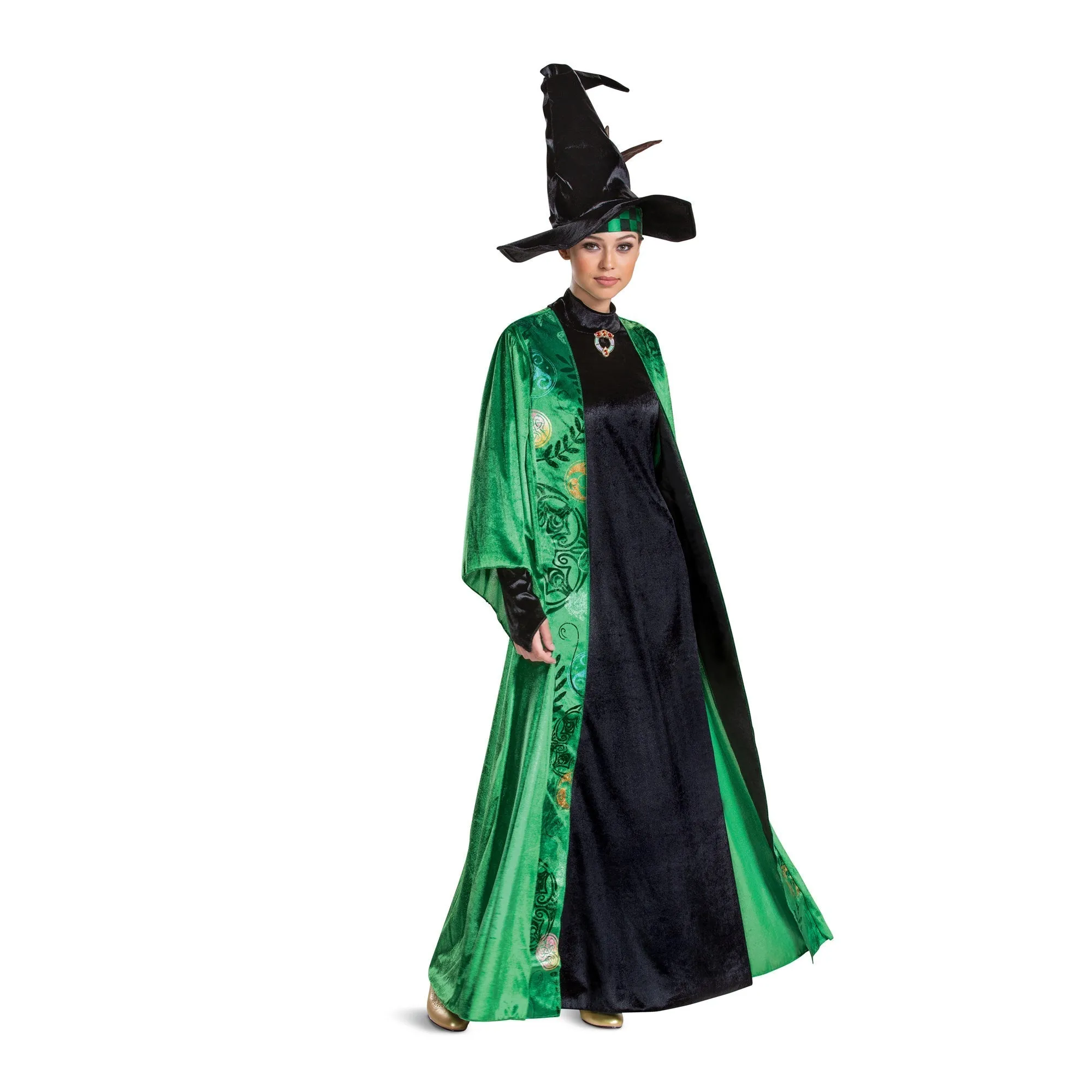 Professor McGonagall Deluxe Costume for Adults, Harry Potter, Green Robe with Dress and Hat