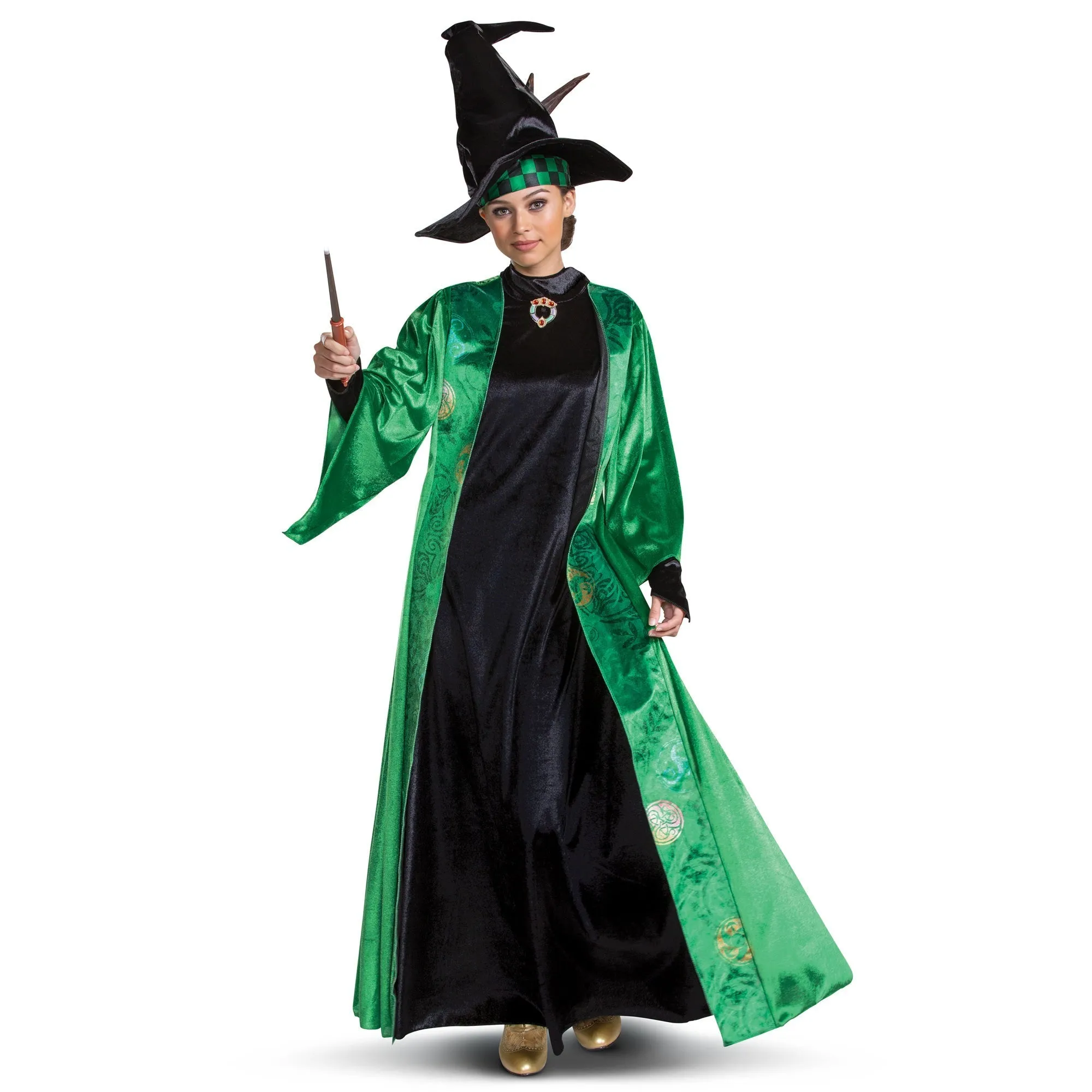 Professor McGonagall Deluxe Costume for Adults, Harry Potter, Green Robe with Dress and Hat