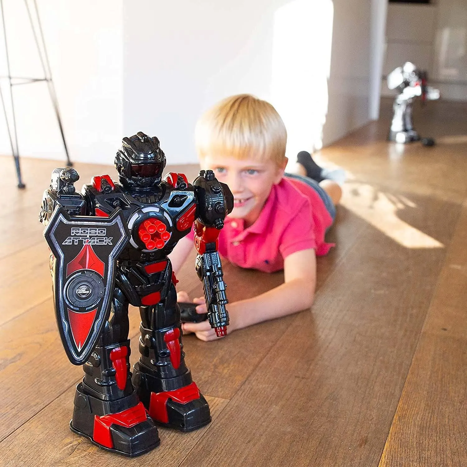 RoboAttack Large Remote Control Interactive Robot - Black/Red