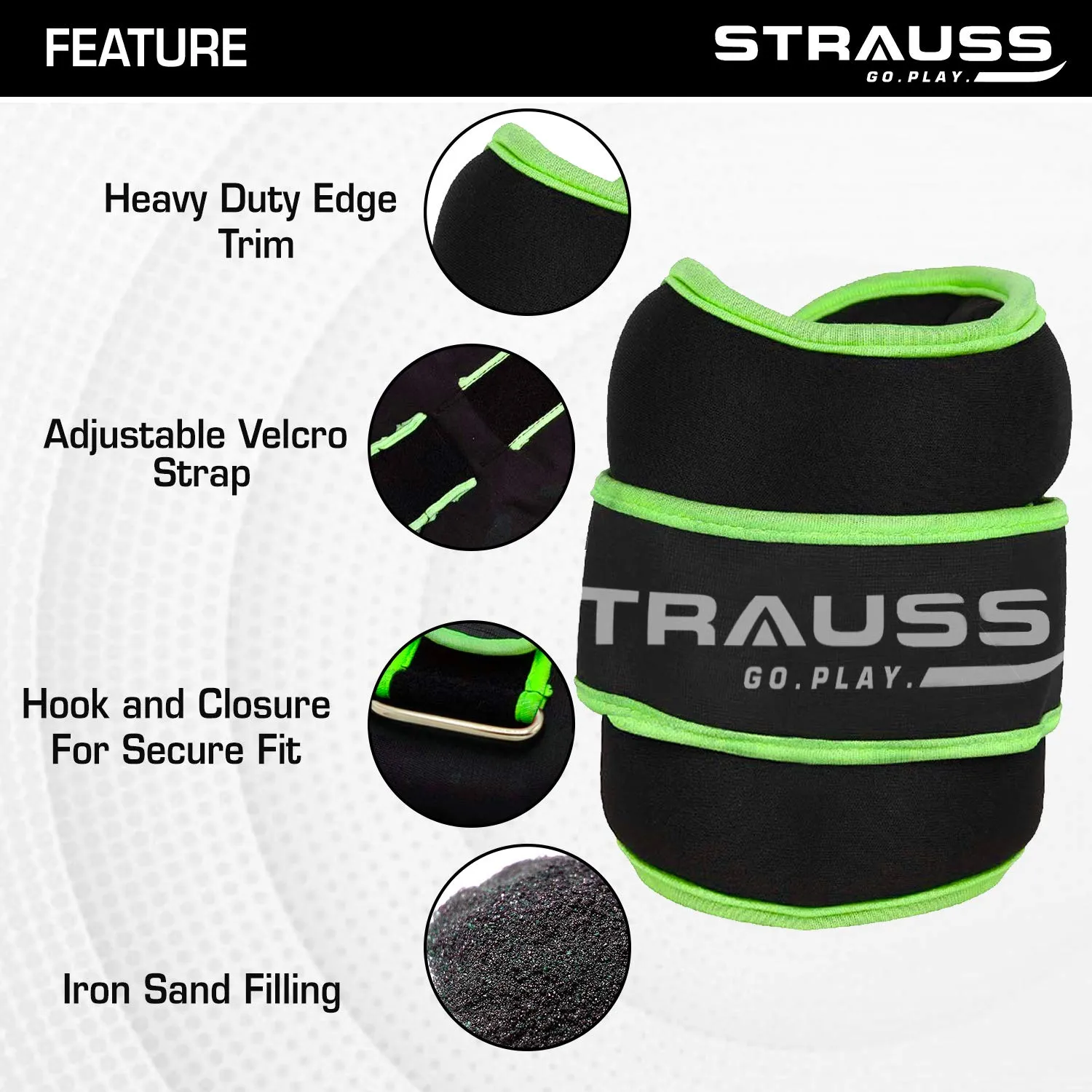 Strauss Round Shape Adjustable Ankle Weight/Wrist Weights 0.5 KG X 2 | Ideal for Walking, Running, Jogging, Cycling, Gym, Workout & Strength Training | Easy to Use on Ankle, Wrist, Leg, (Green)