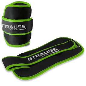 Strauss Round Shape Adjustable Ankle Weight/Wrist Weights 0.5 KG X 2 | Ideal for Walking, Running, Jogging, Cycling, Gym, Workout & Strength Training | Easy to Use on Ankle, Wrist, Leg, (Green)