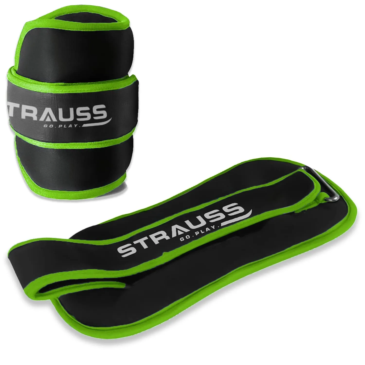 Strauss Round Shape Adjustable Ankle Weight/Wrist Weights 0.5 KG X 2 | Ideal for Walking, Running, Jogging, Cycling, Gym, Workout & Strength Training | Easy to Use on Ankle, Wrist, Leg, (Green)