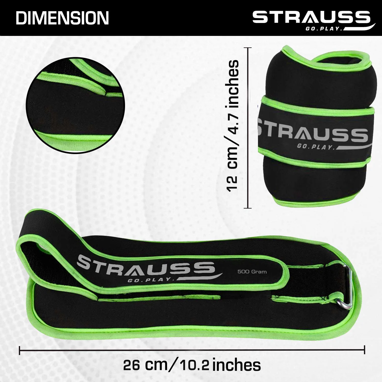 Strauss Round Shape Adjustable Ankle Weight/Wrist Weights 0.5 KG X 2 | Ideal for Walking, Running, Jogging, Cycling, Gym, Workout & Strength Training | Easy to Use on Ankle, Wrist, Leg, (Green)